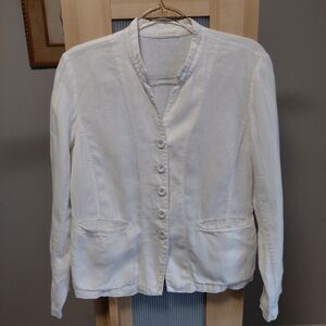 Eileen Fisher White Button-Front Linen Jacket